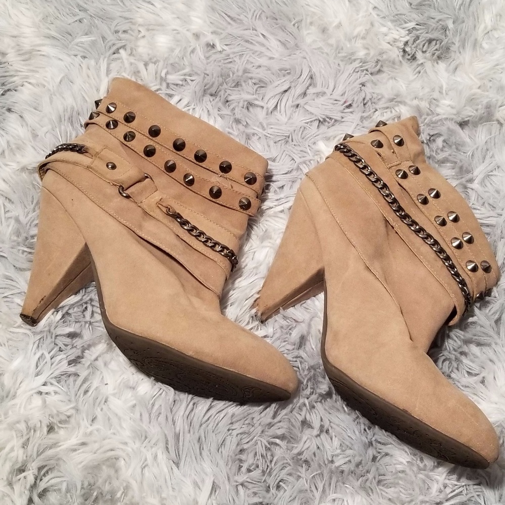 Tan Booties with Chain and Stud Detailing